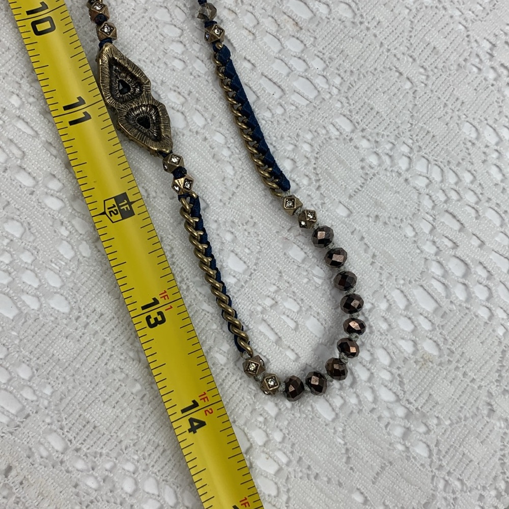 Chloe & Isabel jeweled necklace Antique gold and Navy blue 28” long New NWOT - Picture 10 of 11